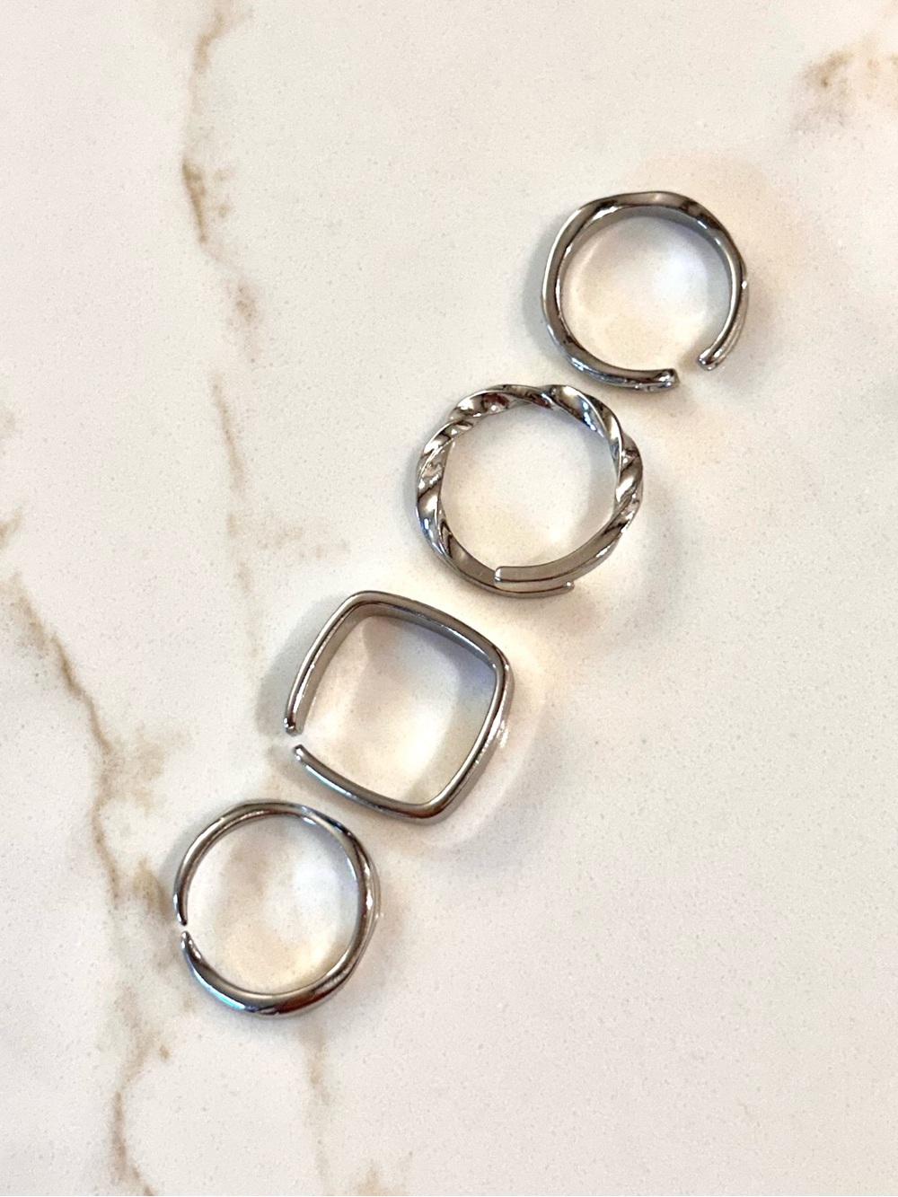 Silver Tone Women's Mixed Stackable Rings Set - Picture 3 of 6